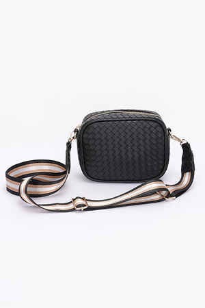 Metallic Embossed Faux Leather Camera Bag w/Strap