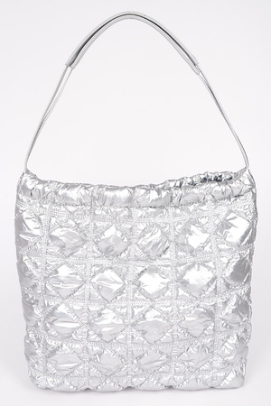 Quilted Padding Metallic Nylon Shoulder Bag