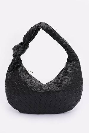 Faux Leather Braided Big Hobo Bag