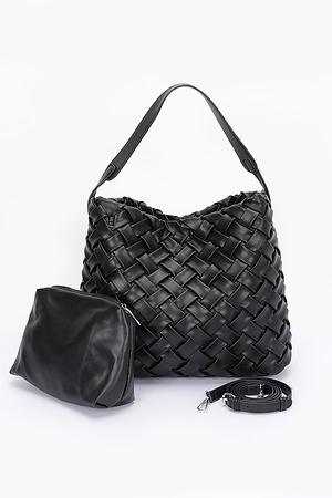 Faux Leather Braided Embossed Hobo Bag