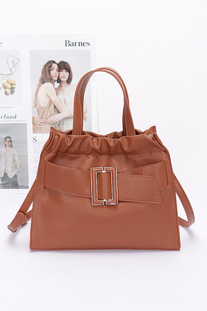 Faux Leather Buckle Front Handle Bag