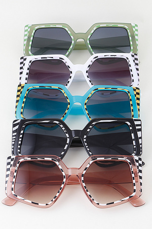 Double Checkered Geometric Sunglasses