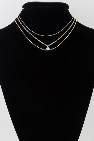 Triple Crystal Chain N Bead Necklace