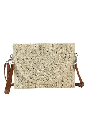 STRIPED STRAW CLUTCH & CROSSBODY BAG.