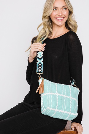 Checked Pattern Tassel Crossbody Bag