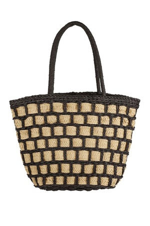 TWO TONE COLOR BLOCK STRAW BAG