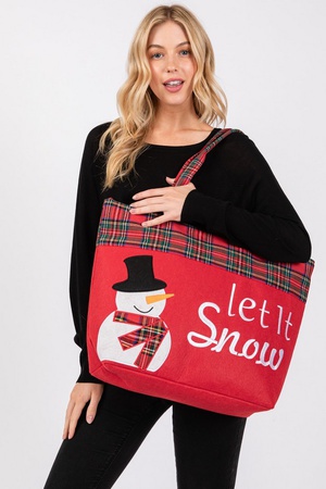 Let It Snow Letter Snowman Christmas Tote Bag