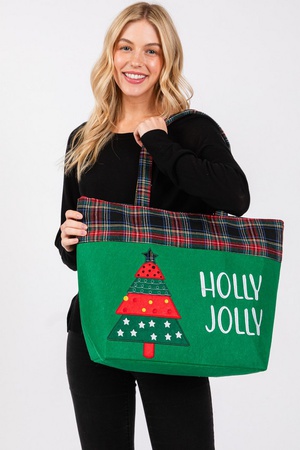 Holly Jolly Letter Christmas Tree Christmas Tote Bag