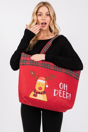 Oh Deer Letter Reindeer Christmas Tote Bag