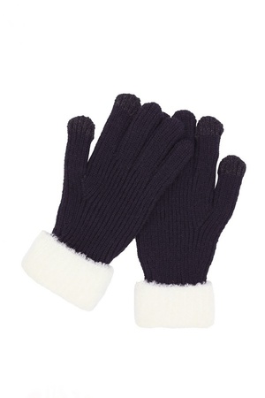 Faux Fur Cuff Smart Touch Knit Gloves