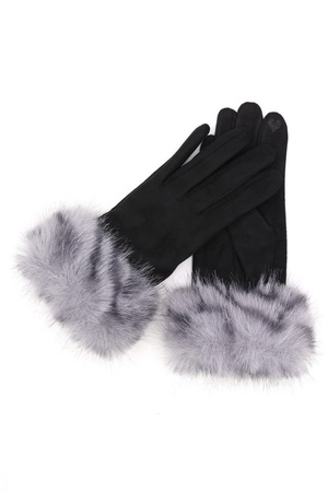 Mixed Color Faux Fur Smart Touch Gloves