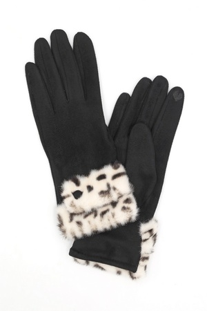 Leopard Faux Fur Cuff Smart Touch Gloves