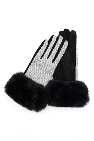 Faux Fur Cuff Mixed Color Smart Touch Gloves