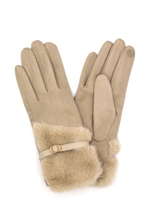 Faux Fur And Strap Cuff Smart Touch Gloves
