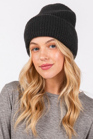 Wool Blended Solid Fuzzy Beanie