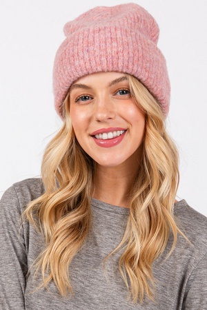 Wool Blended Solid Fuzzy Beanie