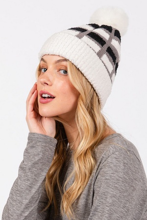 Cozy Color Blocked Pom POM Beanie