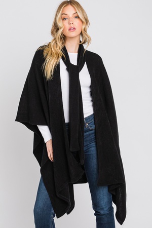 Cape With Attached Scarf With Neckline Tie