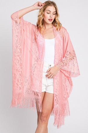 FLORAL LACE KIMONO WITH TASSEL