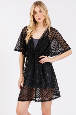 V-NECK DETAILED CROCHET LACE COVER UP.