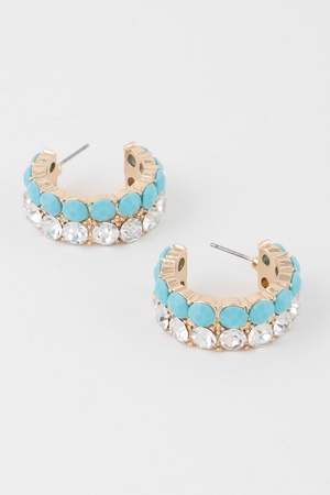 Double Jewel Stone Hoop Earrings