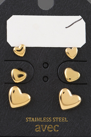 Triple Hearts Stud Earrings Set