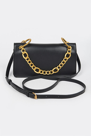 Faux Leather Flap Chain Handle Bag