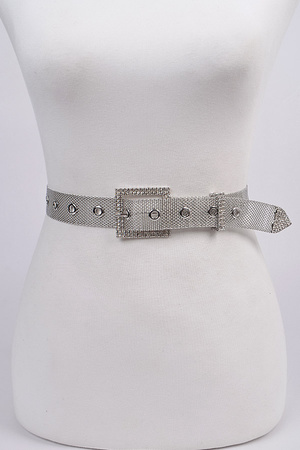 Rhinestone Square Buckle Sneak Skin Belt