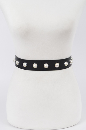 Faux Pearl Studded Waist Belt