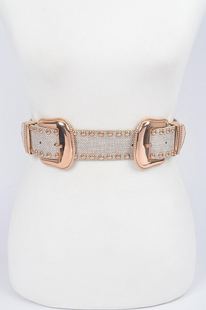 Linen Studded Two Buckle Belt