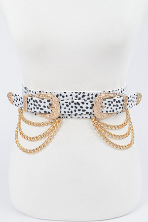 Animal Skin Two Buckle Belt W/Chain