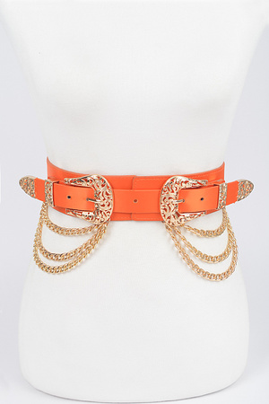 Vegan Elastic Belt With Metal Chain and Buckle