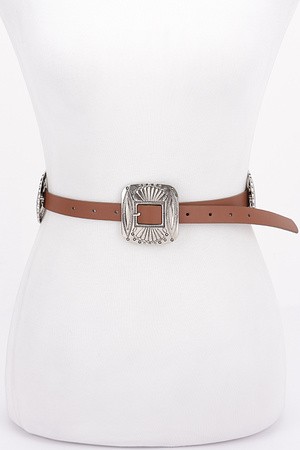 Faux Leather Western Style Multi Metal Belt