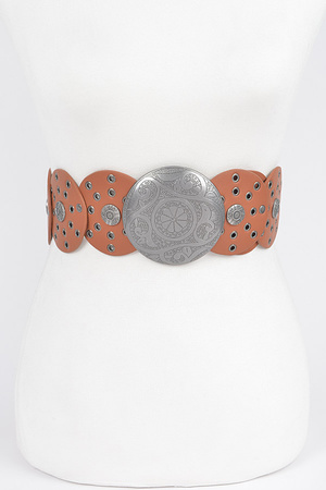 Faux Leather Multi Eyelet Round Western Belt