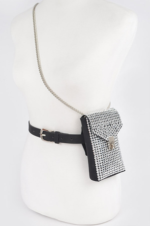 Shinny Acrylic Stone Belt Bag W/Chain