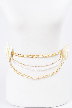 Two Flowers Multi Layered Chain Belt