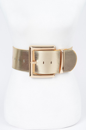 Oversized Metal Buckle Metallic PU Waist Belt