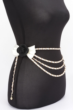 Layered Chain Belt w/ Double Flower Bow