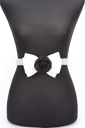 Flower Ribbon Faux Pearl Stretch Belt