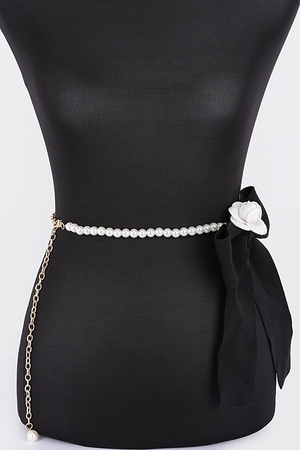 Flower Ribbon Faux Pearl Belt