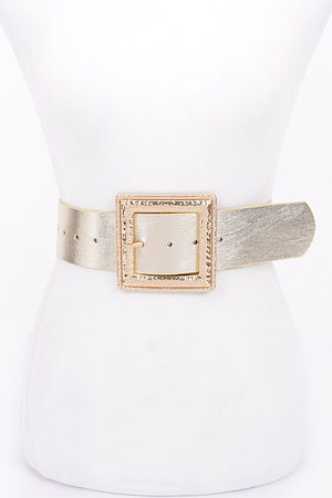 Hammered Metal Buckle Stretch Belt