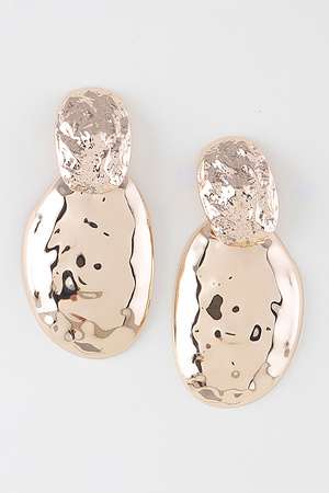 Shiny Hammered Oval Drop Earrings