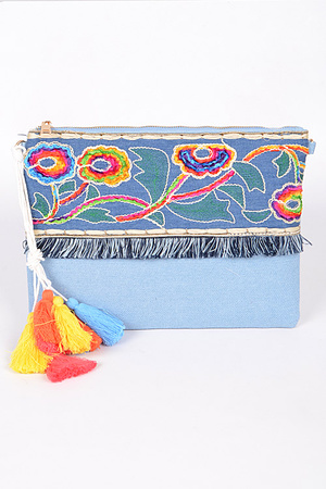 Colorful Fringed Denim Clutch