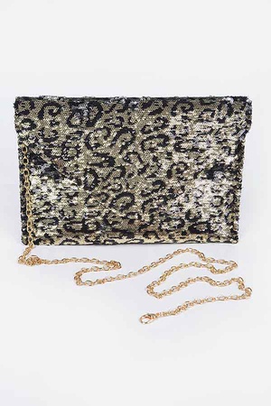 Sequin Leopard Clutch