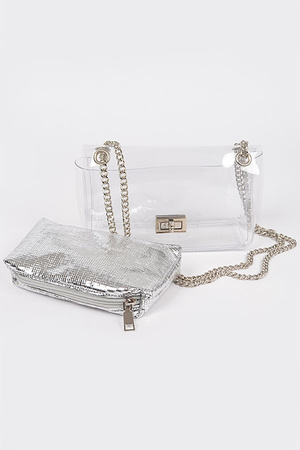 Clear PVC Clutch With Shiny Pouch.