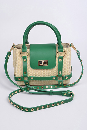 Straw With Leather Studded Strap Body Clutch.