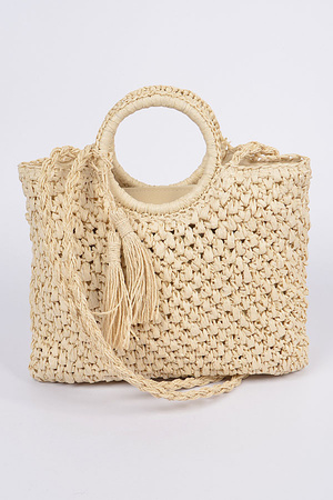 Straw Like Basket Tassel Clutch