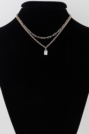 Double Cubic Crystal Chain Necklace