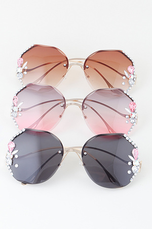 Flower Jeweled Round Sunglasses