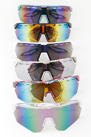 Multi Pattern Curved Shield Sunglasses